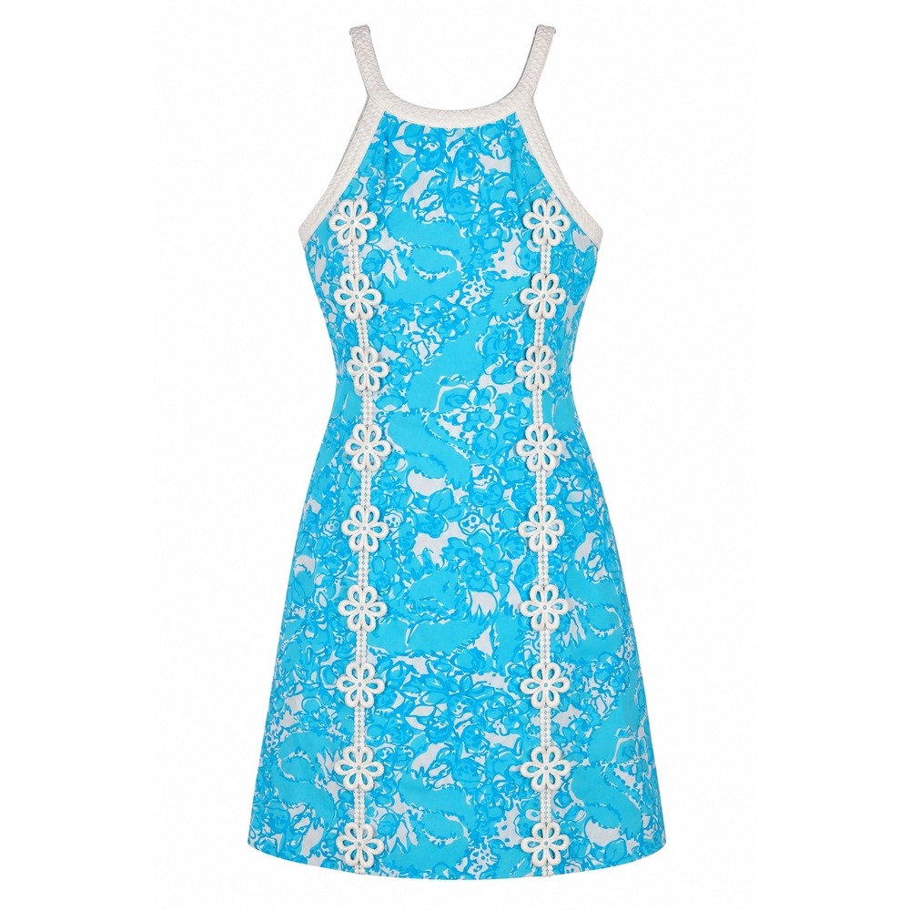 Lilly Pulitzer Pearl Halter Shift Dress Womens 0 Shorely Blue Shes A Fox Mini